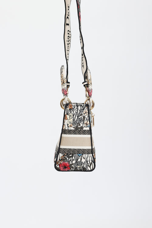 Dior 2020 Floral Embroidered Lady D-Lite Medium Bag