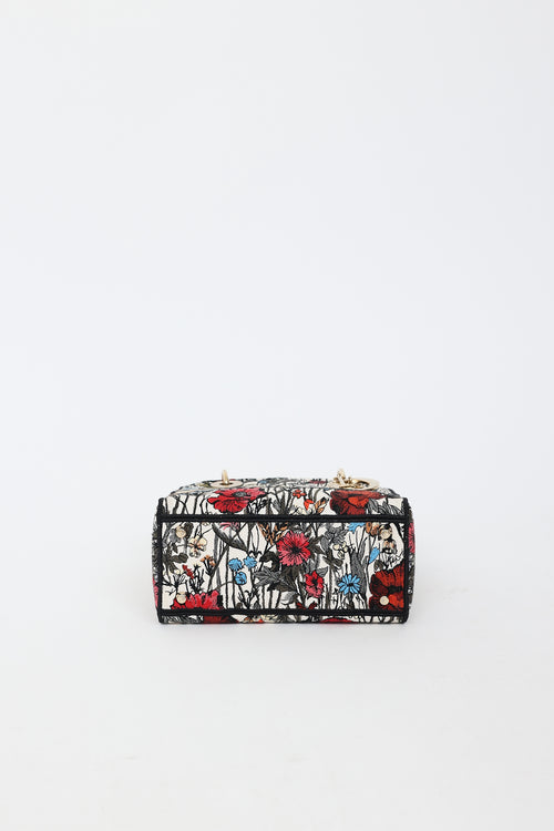 Dior 2020 Floral Embroidered Lady D-Lite Medium Bag