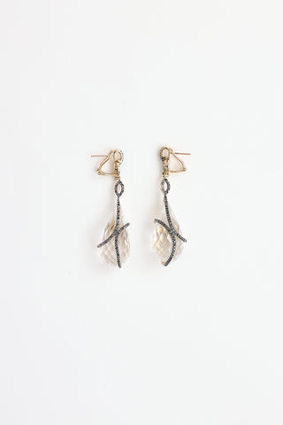 Fine Jewelry 14K Yellow Gold Crystal Quartz & Diamond Drop Earrings