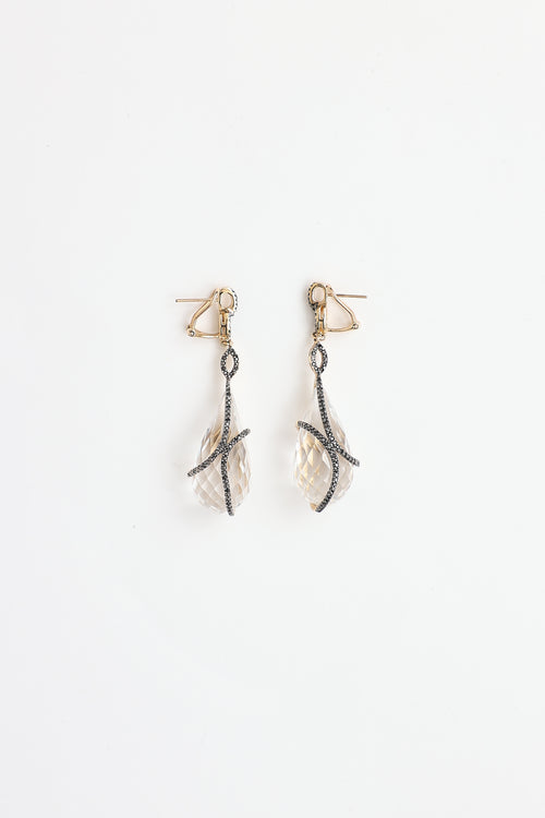 Fine Jewelry 14K Yellow Gold Crystal Quartz & Diamond Drop Earrings