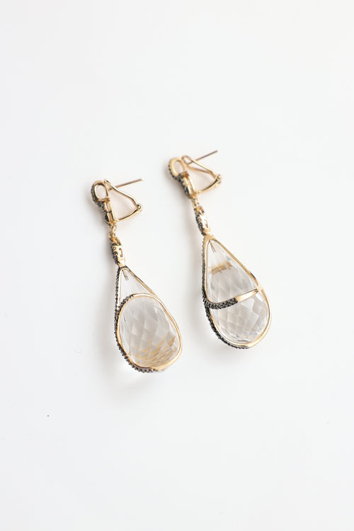 Fine Jewelry 14K Yellow Gold Crystal Quartz & Diamond Drop Earrings
