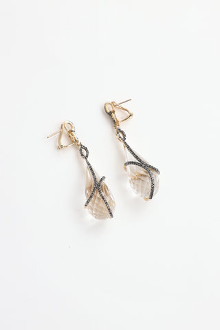 Fine Jewelry 14K Yellow Gold Crystal Quartz & Diamond Drop Earrings