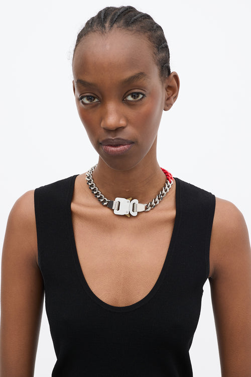 1017 Alyx 9SM Silver & Red Chain Buckle Choker Necklace