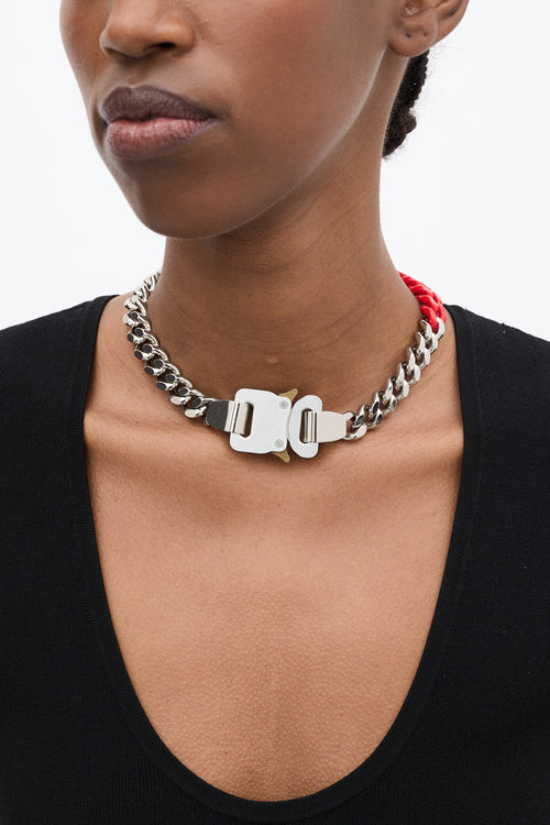 1017 Alyx 9SM Silver & Red Chain Buckle Choker Necklace