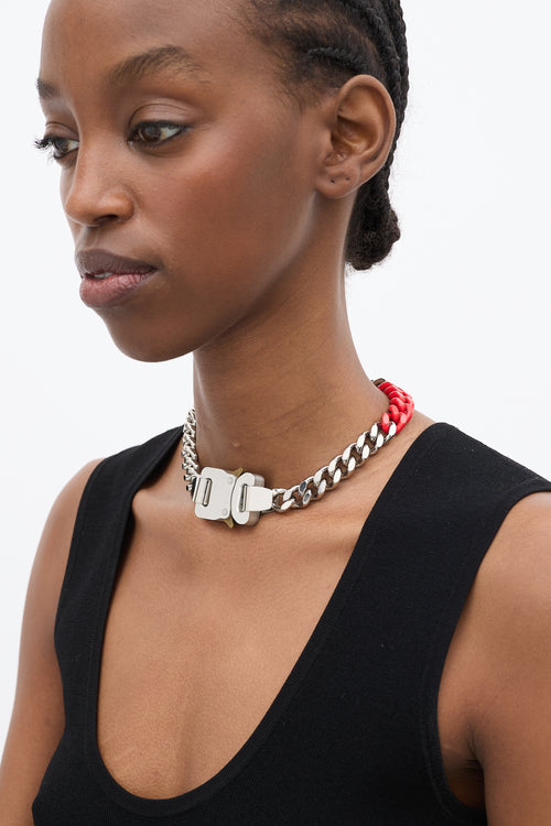 1017 Alyx 9SM Silver & Red Chain Buckle Choker Necklace