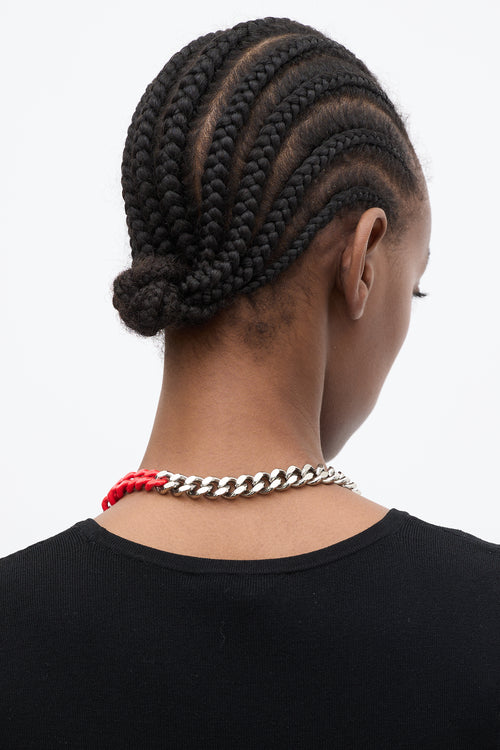 1017 Alyx 9SM Silver & Red Chain Buckle Choker Necklace