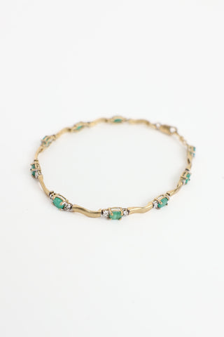 Fine Jewelry 10K Yellow Gold Emerald and Diamond Chain Bracelet