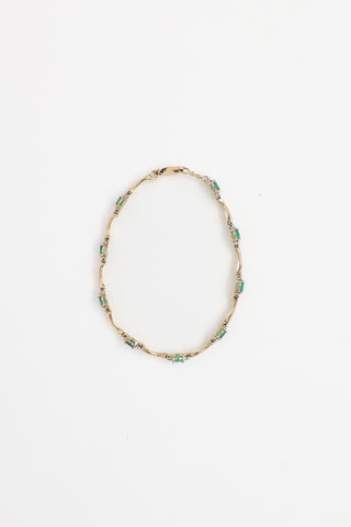 Fine Jewelry 10K Yellow Gold Emerald and Diamond Chain Bracelet