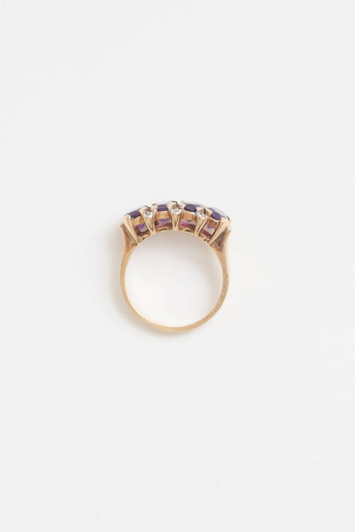 Fine Jewelry 10K Yellow Gold Amethyst and Diamond Cluster Ring