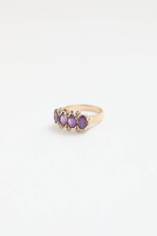 Fine Jewelry 10K Yellow Gold Amethyst and Diamond Cluster Ring