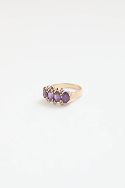 Fine Jewelry 10K Yellow Gold Amethyst and Diamond Cluster Ring