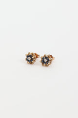 Fine Jewelry 10K Yellow Gold Ruby and Diamond Flower Stud Earrings