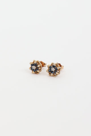Fine Jewelry 10K Yellow Gold Ruby and Diamond Flower Stud Earrings