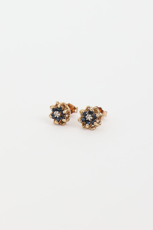 Fine Jewelry 10K Yellow Gold Ruby and Diamond Flower Stud Earrings