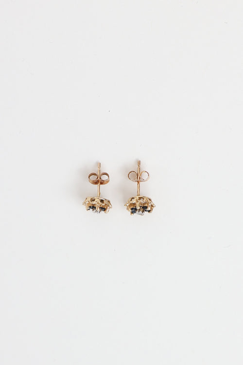 Fine Jewelry 10K Yellow Gold Ruby and Diamond Flower Stud Earrings