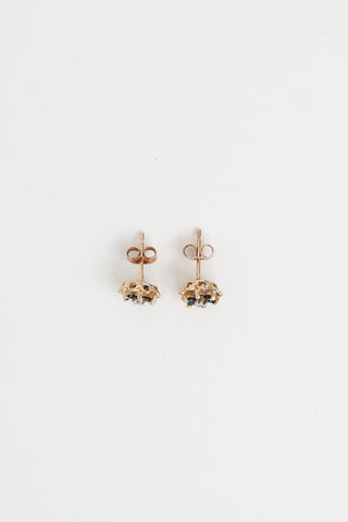 Fine Jewelry 10K Yellow Gold Ruby and Diamond Flower Stud Earrings