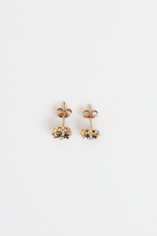 Fine Jewelry 10K Yellow Gold Sapphire and Diamond Floweer Stud Earrings