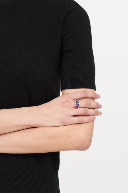 Fine Jewelry 10K Yellow Gold Amethyst and Diamond Cluster Ring