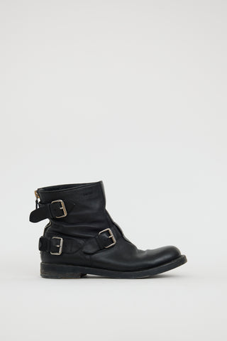 Gucci Black Leather Buckle Boot