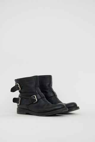 Gucci Black Leather Buckle Boot