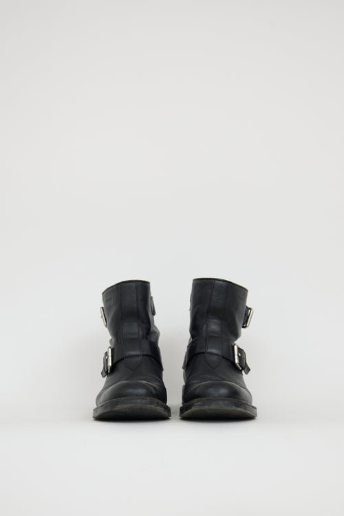 Gucci Black Leather Buckle Boot