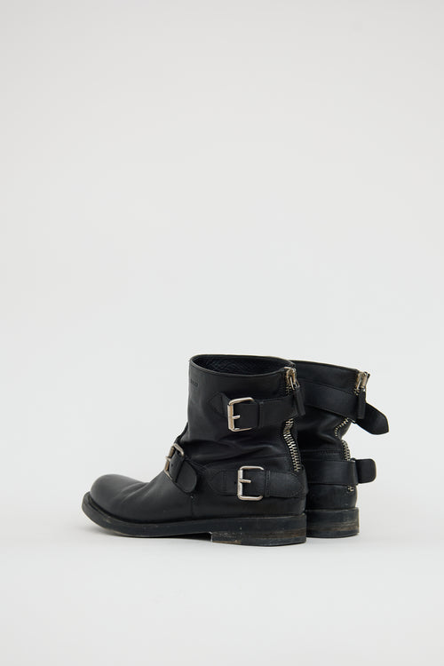 Gucci Black Leather Buckle Boot