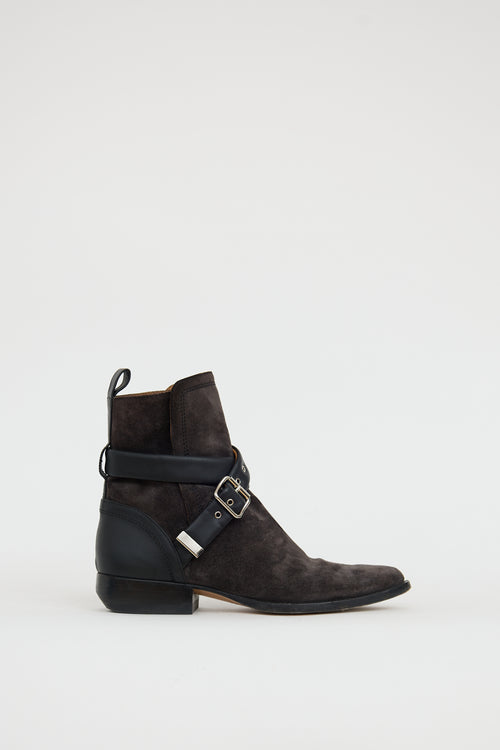 Chloé Grey & Black Suede Buckle Boot