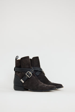 Chloé Grey & Black Suede Buckle Boot