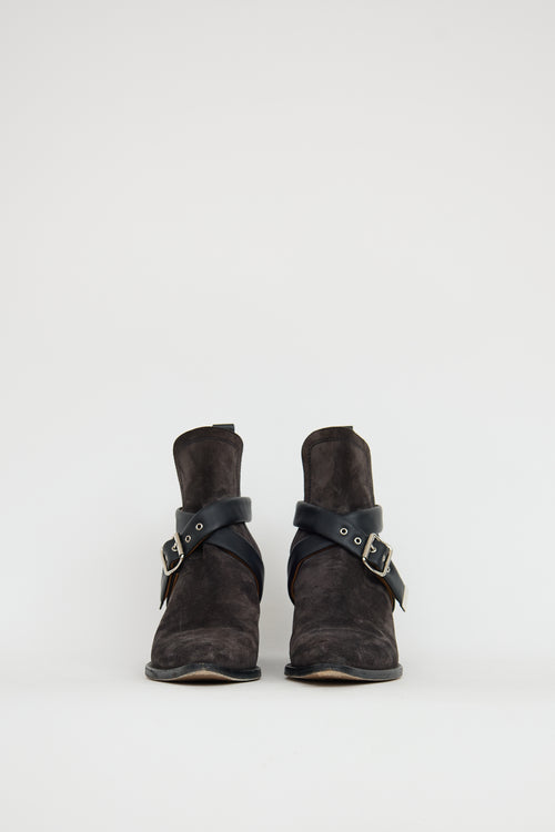 Chloé Grey & Black Suede Buckle Boot