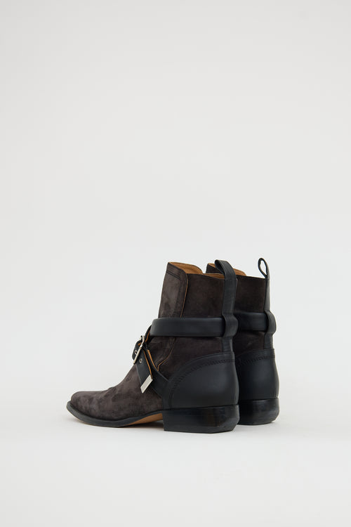 Chloé Grey & Black Suede Buckle Boot