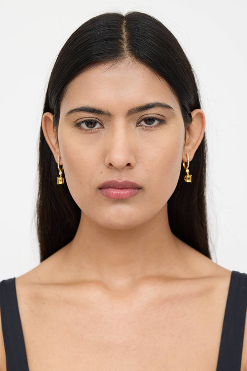 14K Yellow Gold Diamond Beryl Drop Earrings