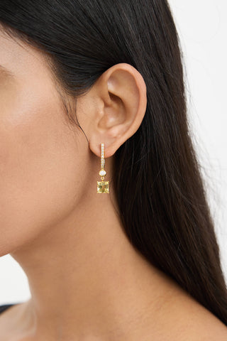 14K Yellow Gold Diamond Beryl Drop Earrings