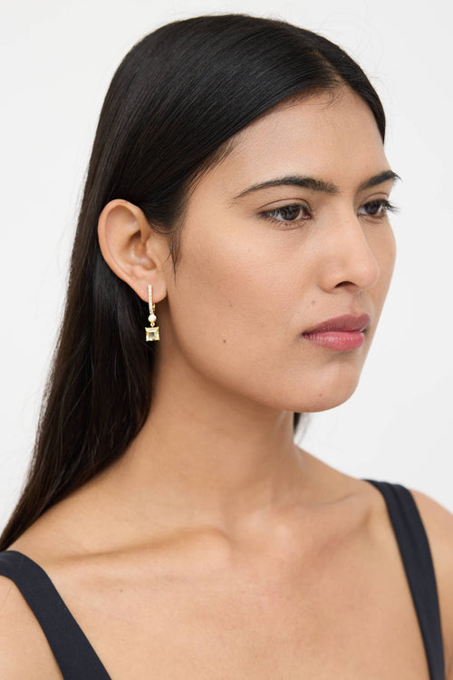 14K Yellow Gold Diamond Beryl Drop Earrings
