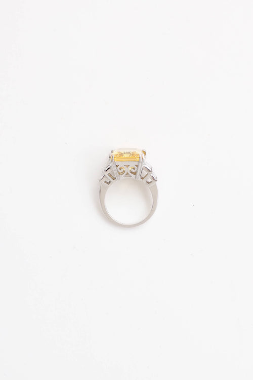 Fine Jewelry 14K White Gold Cubic Zirconia and Citrine Ring
