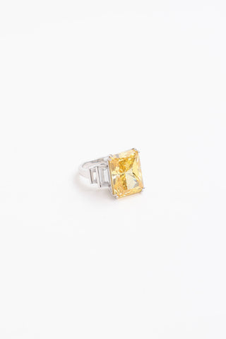 Fine Jewelry 14K White Gold Cubic Zirconia and Citrine Ring