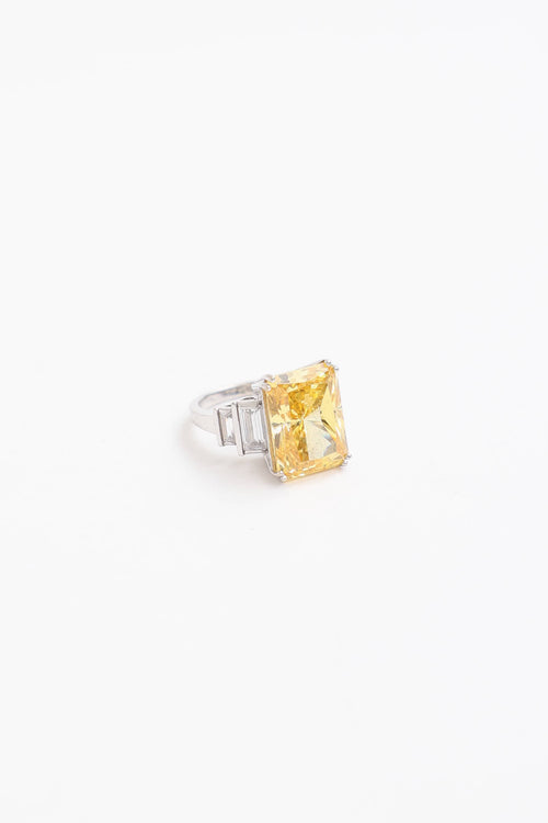 Fine Jewelry 14K White Gold Cubic Zirconia and Citrine Ring