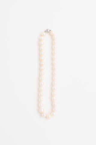 Fine Jewelry 14K White Gold Fresh Water Pearl & Diamond Necklace