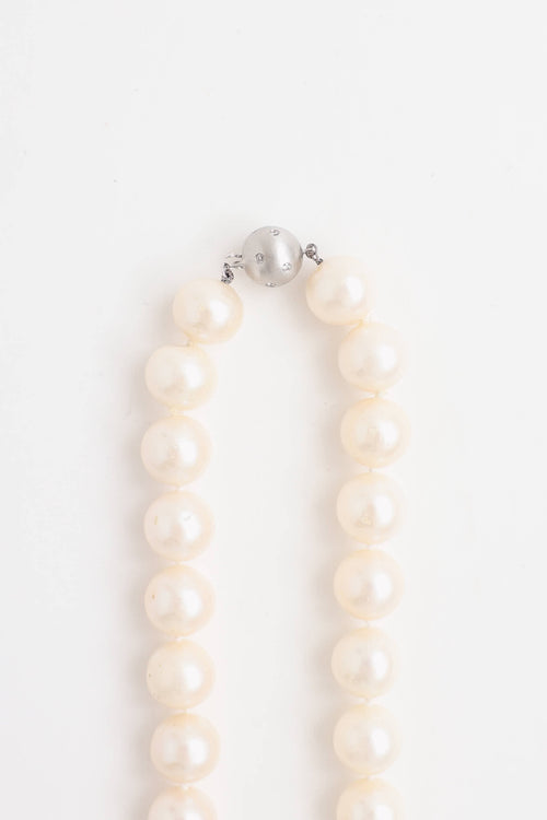 Fine Jewelry 14K White Gold Fresh Water Pearl & Diamond Necklace
