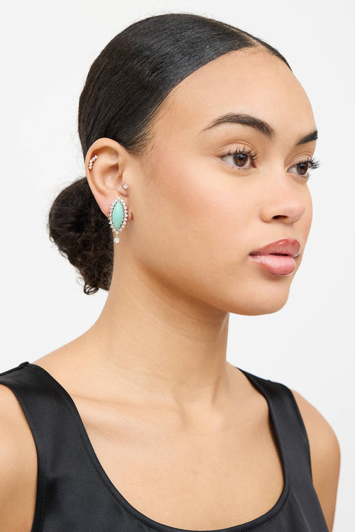 Fine Jewelry 14K White Gold Diamond Turqoise Large Earrings