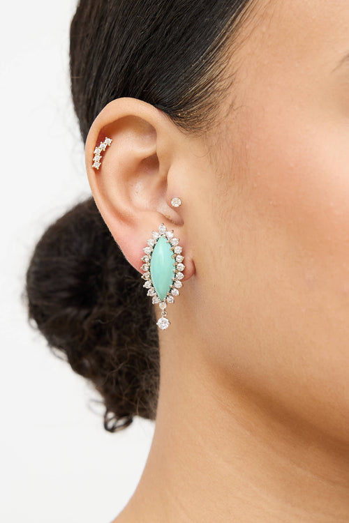 Fine Jewelry 14K White Gold Diamond Turqoise Large Earrings