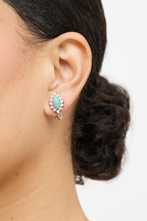 Fine Jewelry 14K White Gold Diamond Turqoise Earrings