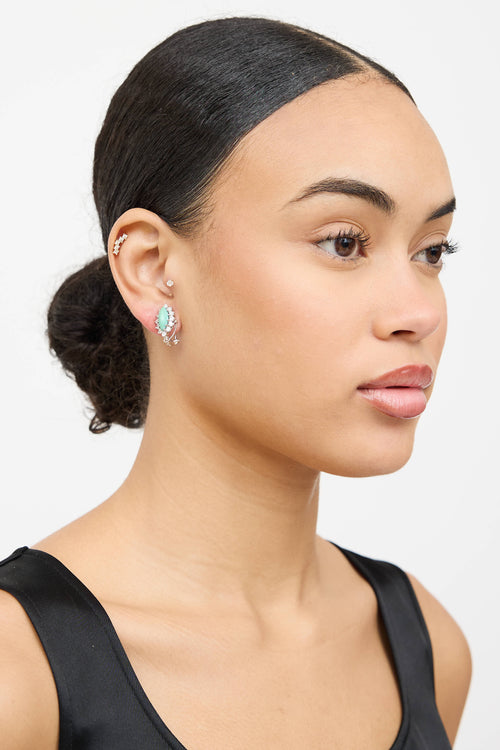 Fine Jewelry 14K White Gold Diamond Turqoise Earrings