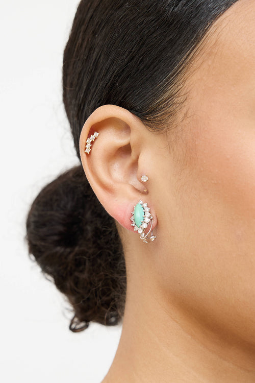 Fine Jewelry 14K White Gold Diamond Turqoise Earrings