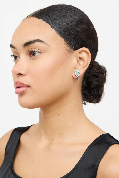 Fine Jewelry 14K White Gold Diamond Turqoise Earrings