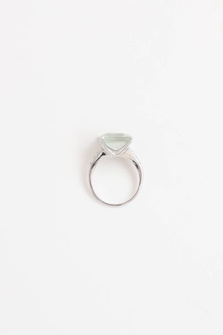 Fine Jewelry 14K White Gold Green Amethyst and Diamond Ring