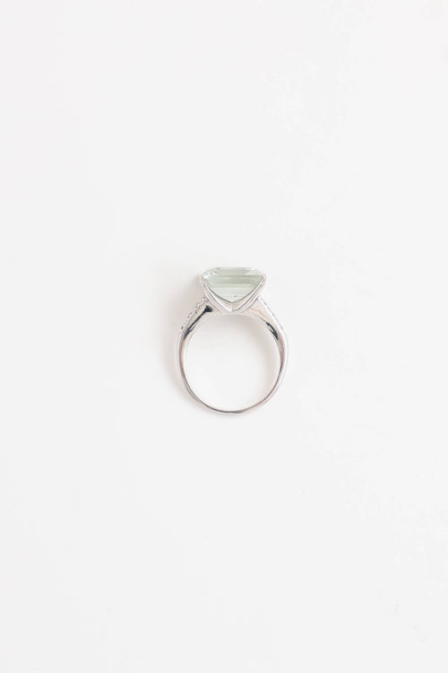 Fine Jewelry 14K White Gold Green Amethyst and Diamond Ring