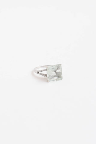 Fine Jewelry 14K White Gold Green Amethyst and Diamond Ring