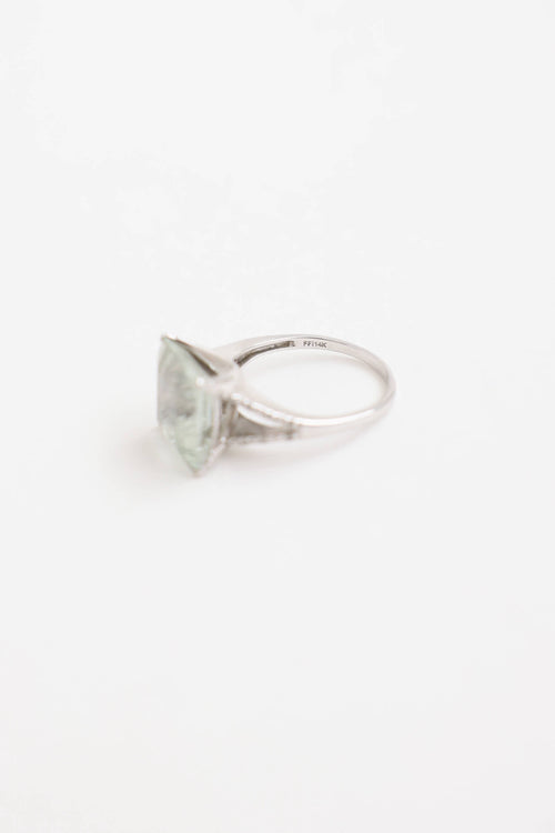Fine Jewelry 14K White Gold Green Amethyst and Diamond Ring