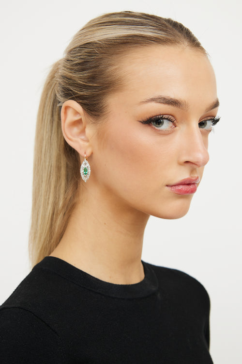 Fine Jewelry 14K White Gold & Emerald Drop Stud Earring