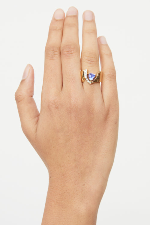 Fine Jewelry White & Yellow Gold Blue Tanzanite & Dia Ring